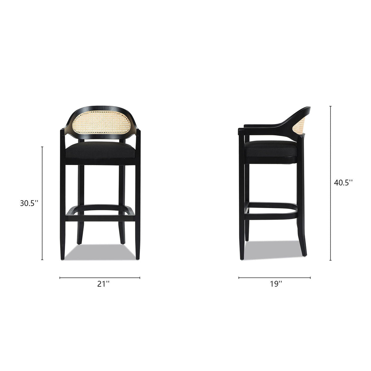 Mid-Century Cane Back Counter Stool with black frame, beige cane back and cushioned seat HouseOfZazla on Tampa Home & Garden Store