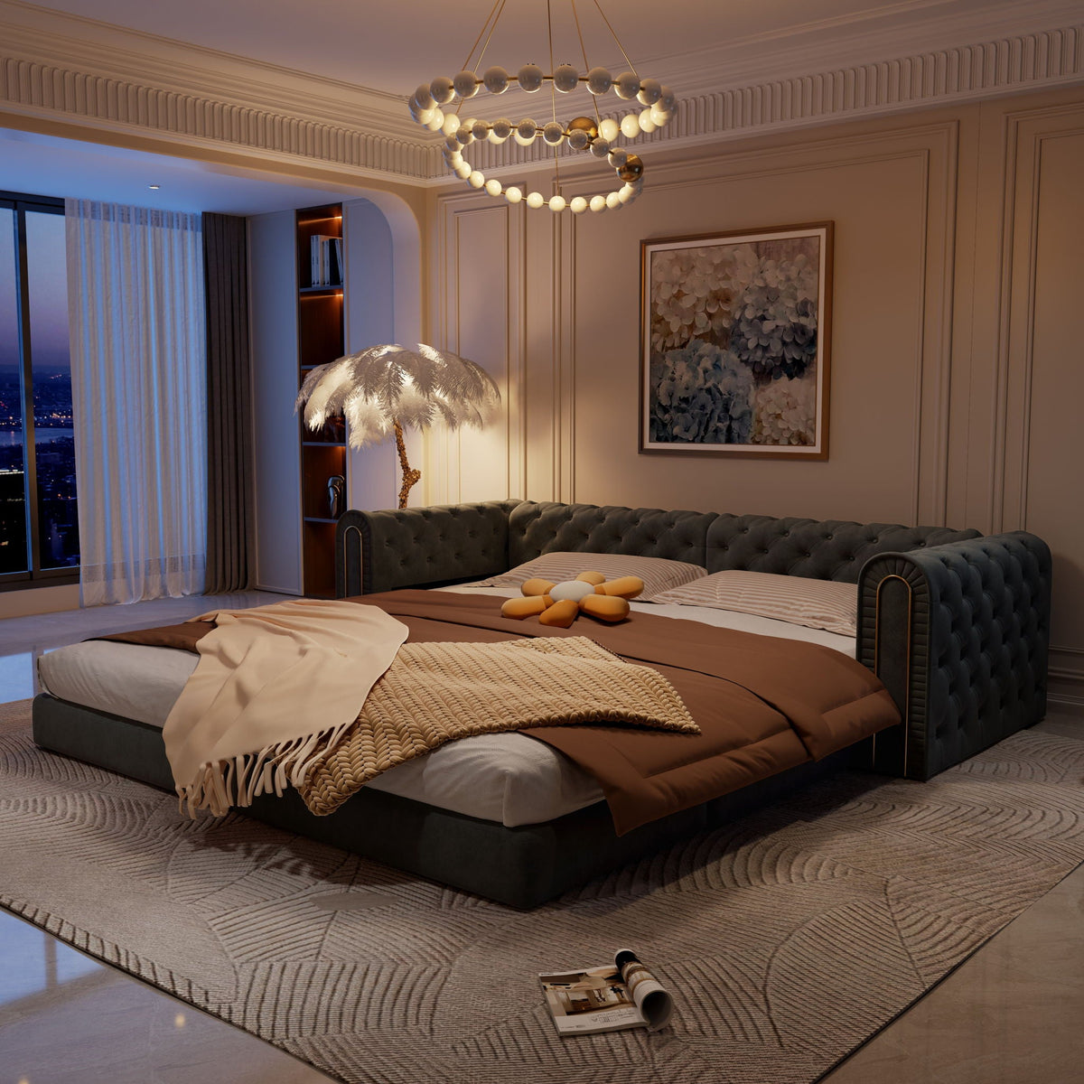 3 In 1 Convertible Sofa and Ottoman Bed