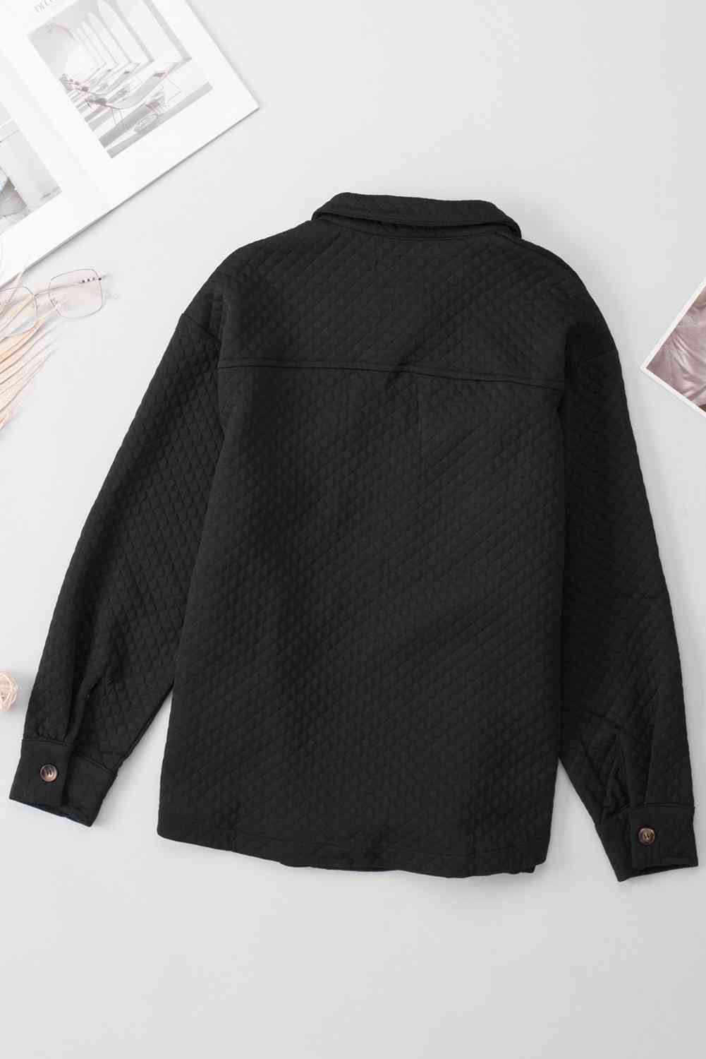 Stevvex black quilted button-down collared jacket, lightweight with pockets back view on Tampa Home & Garden Store