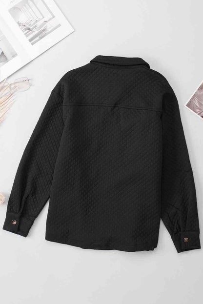 Stevvex black quilted button-down collared jacket, lightweight with pockets back view on Tampa Home & Garden Store