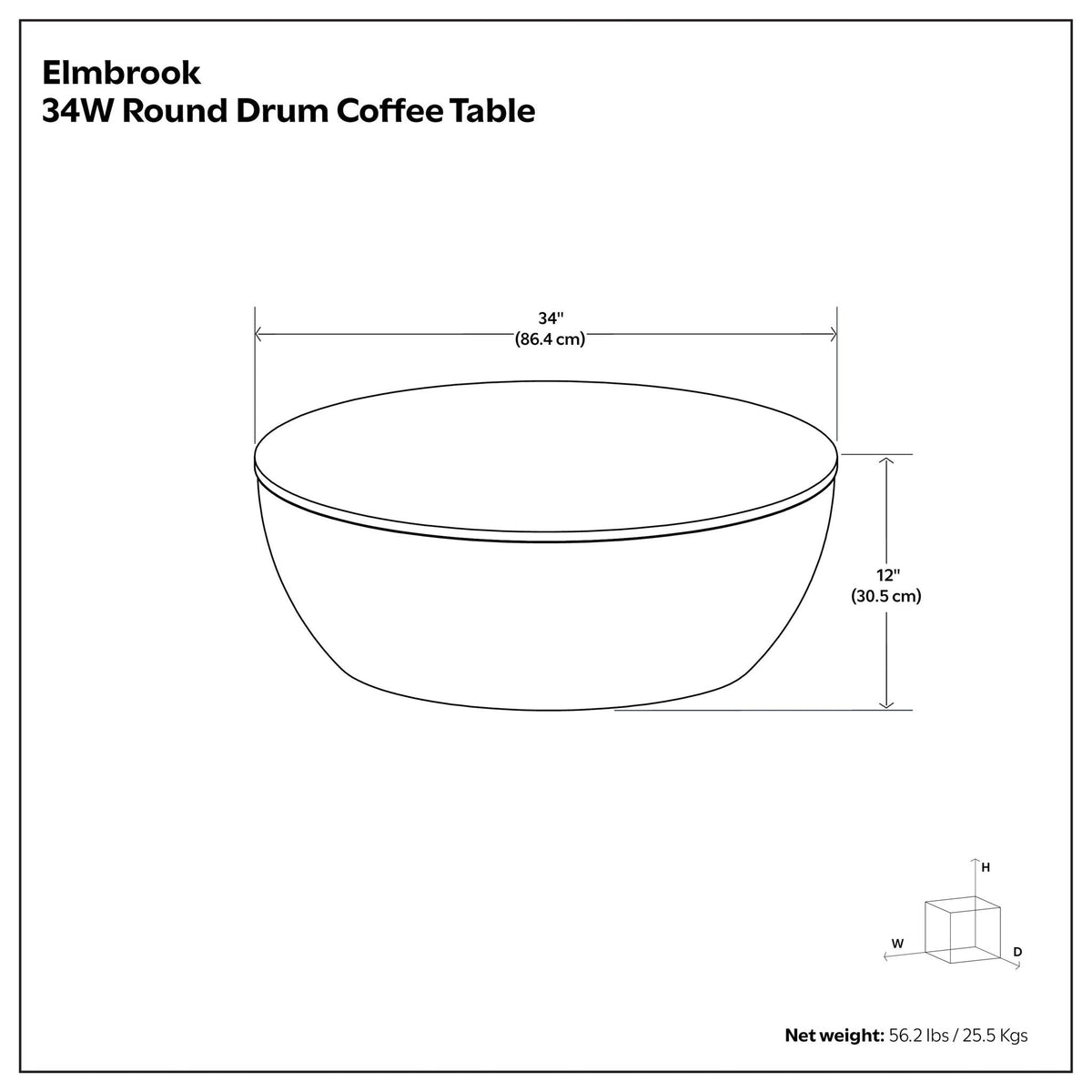 Elmbrook Drum Coffee Table round drum, 34-inch diameter, HouseOfZazla on Tampa Home & Garden Store