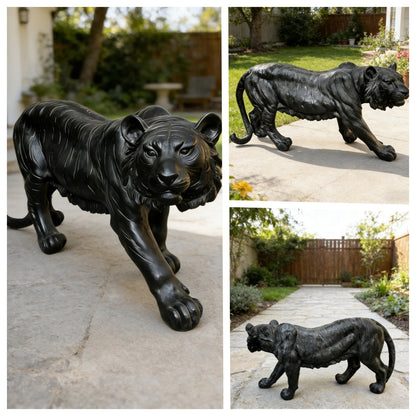 Simulated Black Tiger Resin Garden Statue, black lifelike outdoor tiger sculpture on Tampa Home & Garden Store