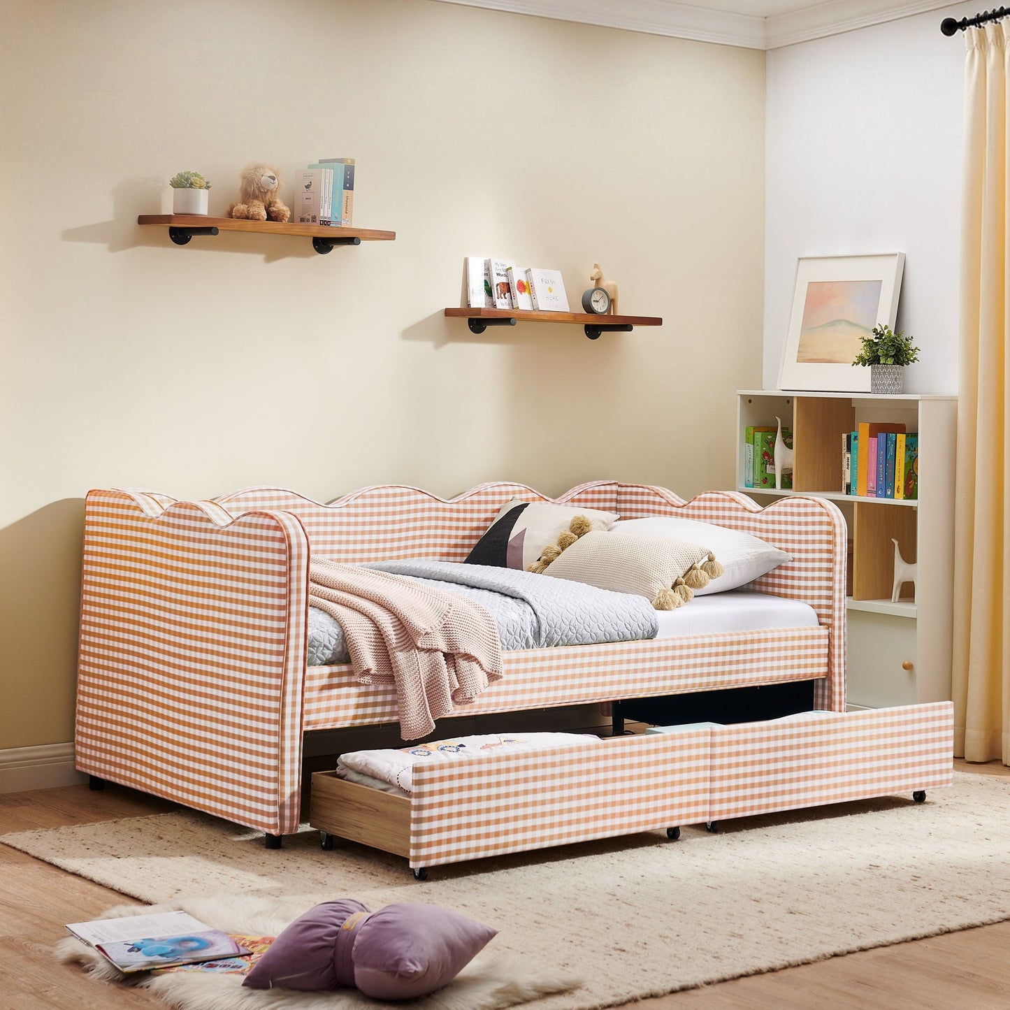 Gingham Daybed With Usb Port And The Wave Shape