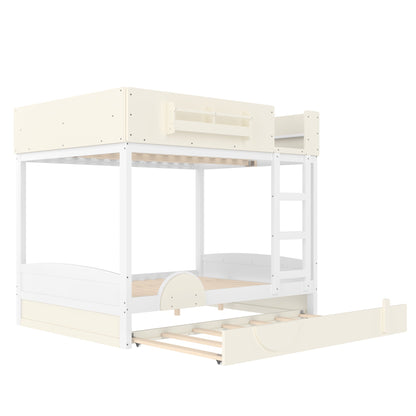 Full Bunk Bed with Trundle and Pine Bookshelf