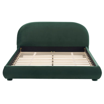 Dark Green Velvet Bed Frame and Curved Headboard