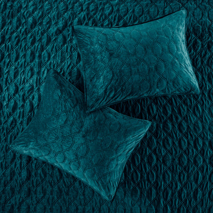 Teal velvet quilt set King/Cal King with geometric quilting, 3-piece by HouseOfZazla on Tampa Home & Garden Store