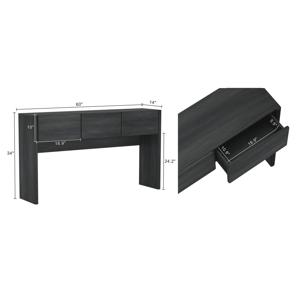 Linda Console Table with Three-Drawer Storage in dark gray finish by HouseOfZazla on Tampa Home & Garden Store