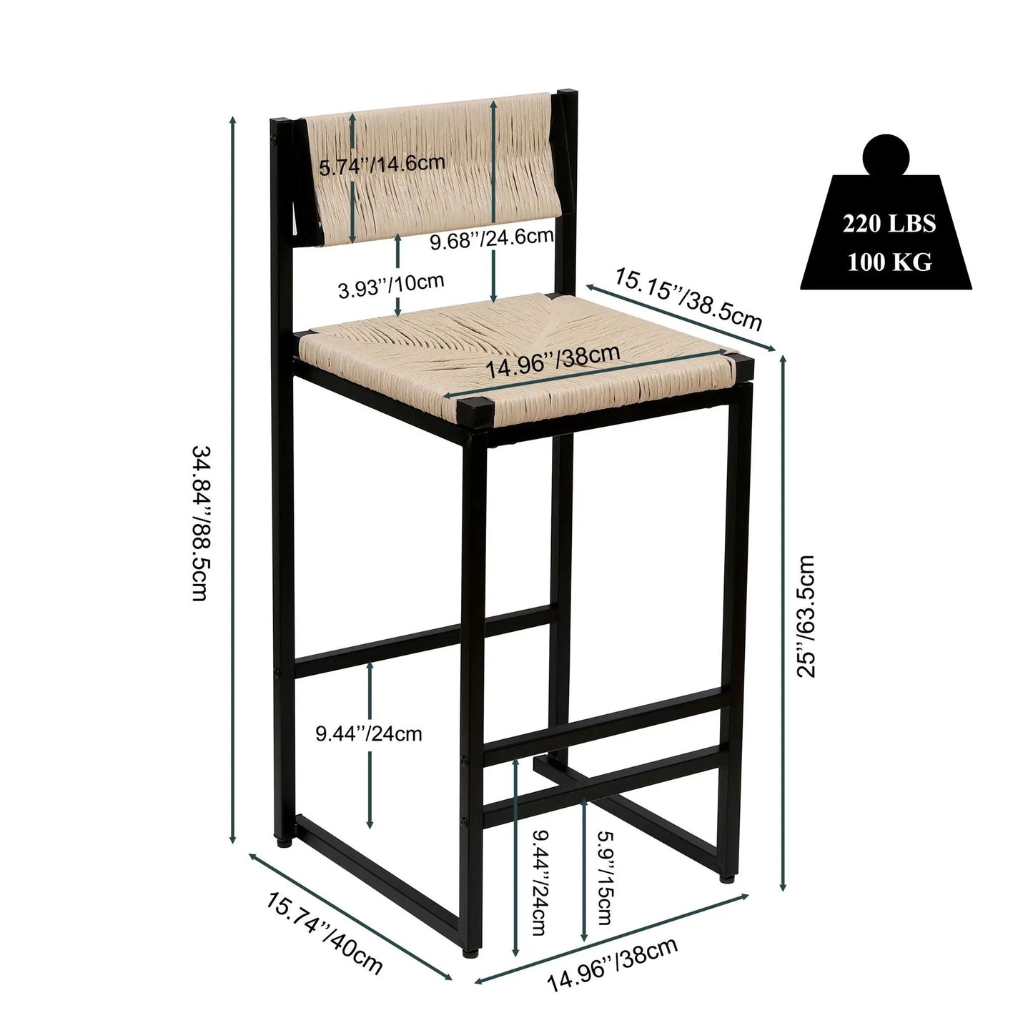 Bar Stools Paper Rope Weave Dining Chairs