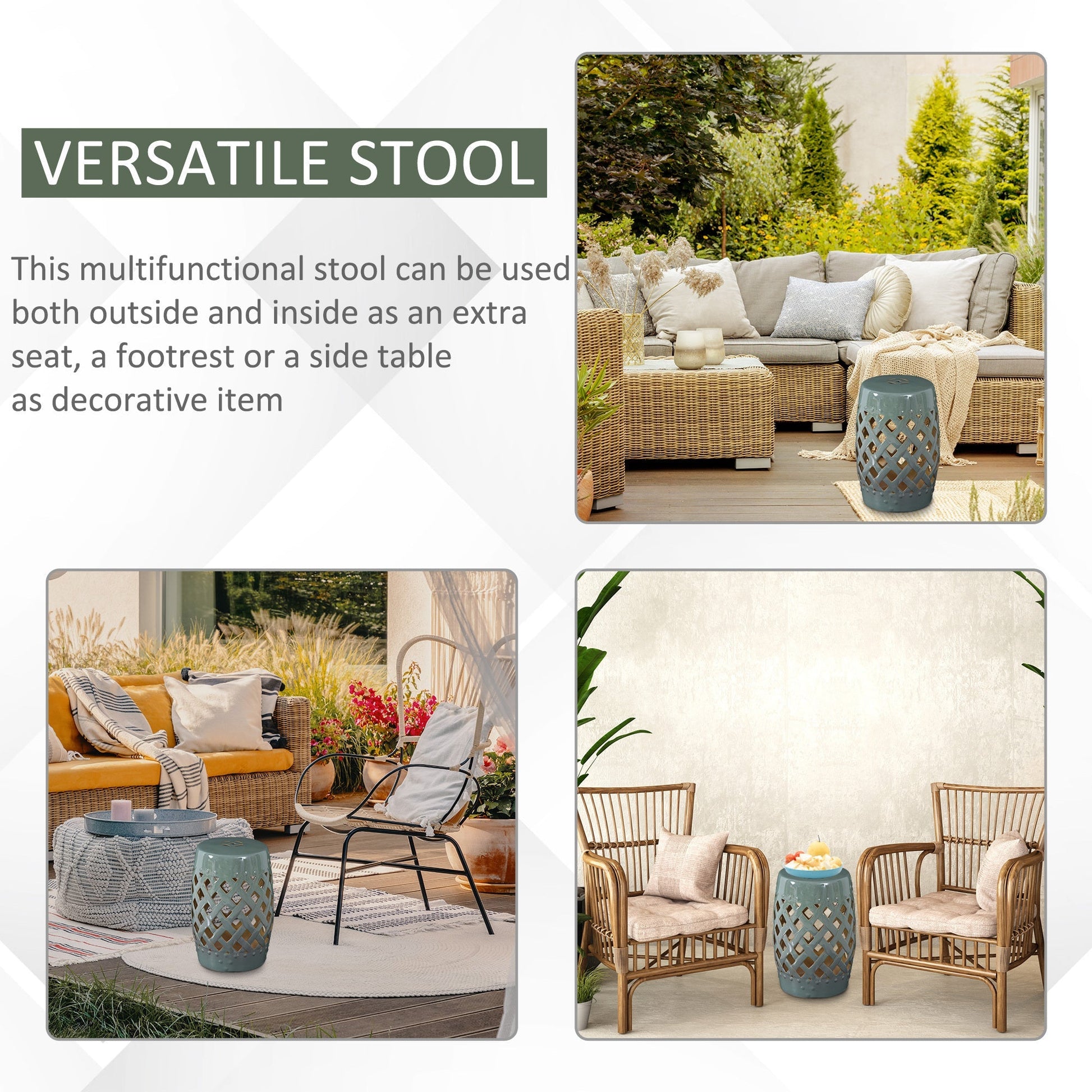 Ceramic garden stool 13' x 18' with woven lattice design and glazed finish outdoor side table on Tampa Home & Garden Store