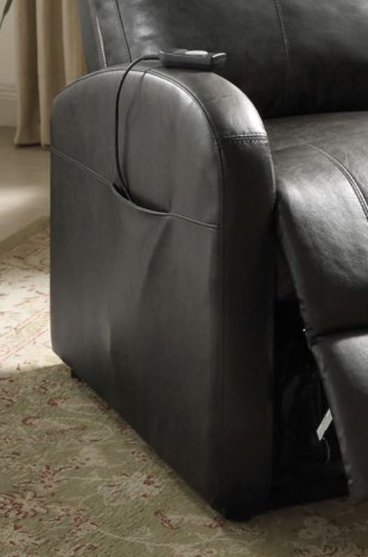 Ricardo power motion recliner lift chair in brown leather with side pocket and remote on arm on Tampa Home & Garden Store
