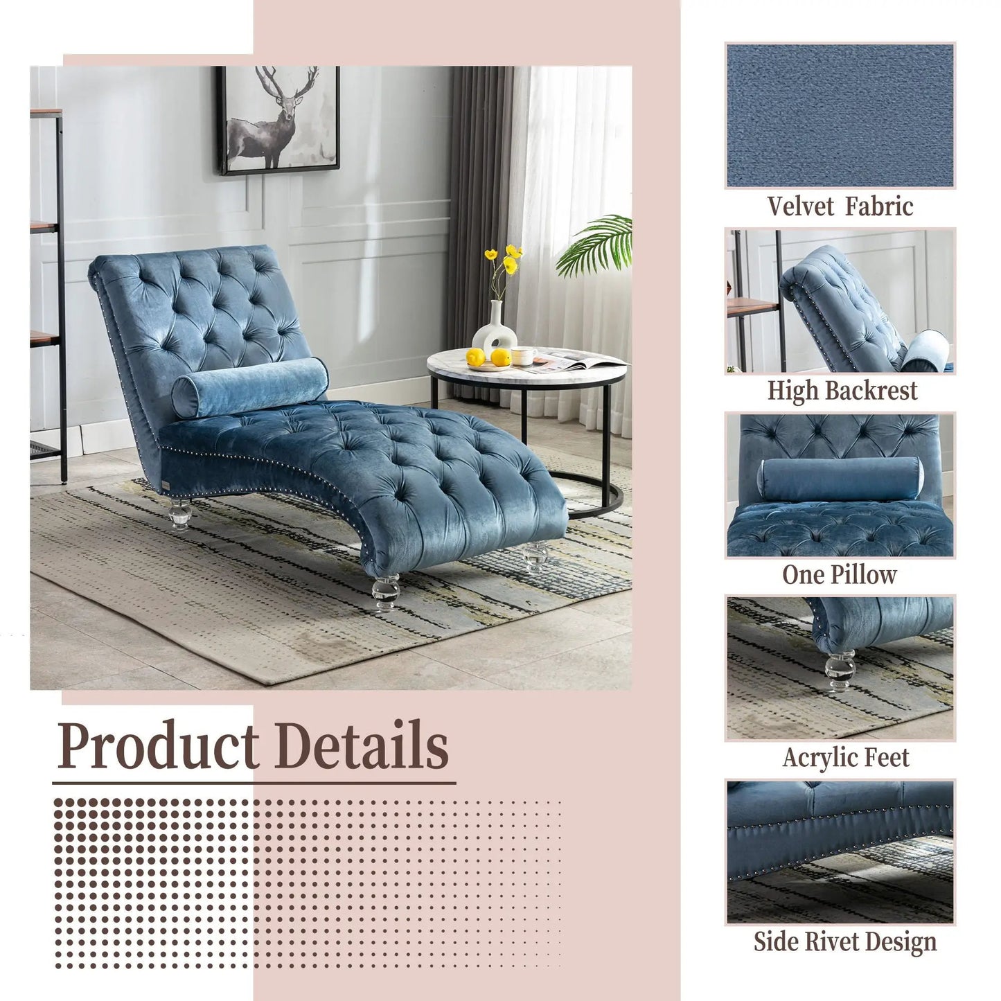 Indoor Chaise Lounge With Button Tufted Pillow