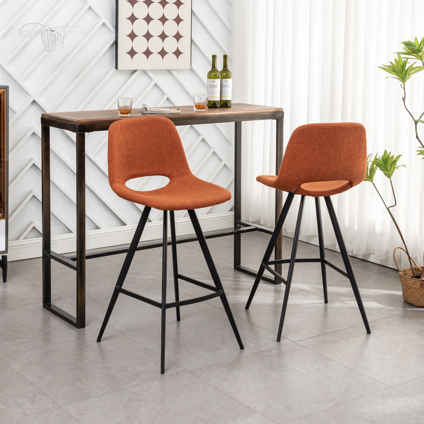 the Orange Fabric Kitchen Counter Height Stools