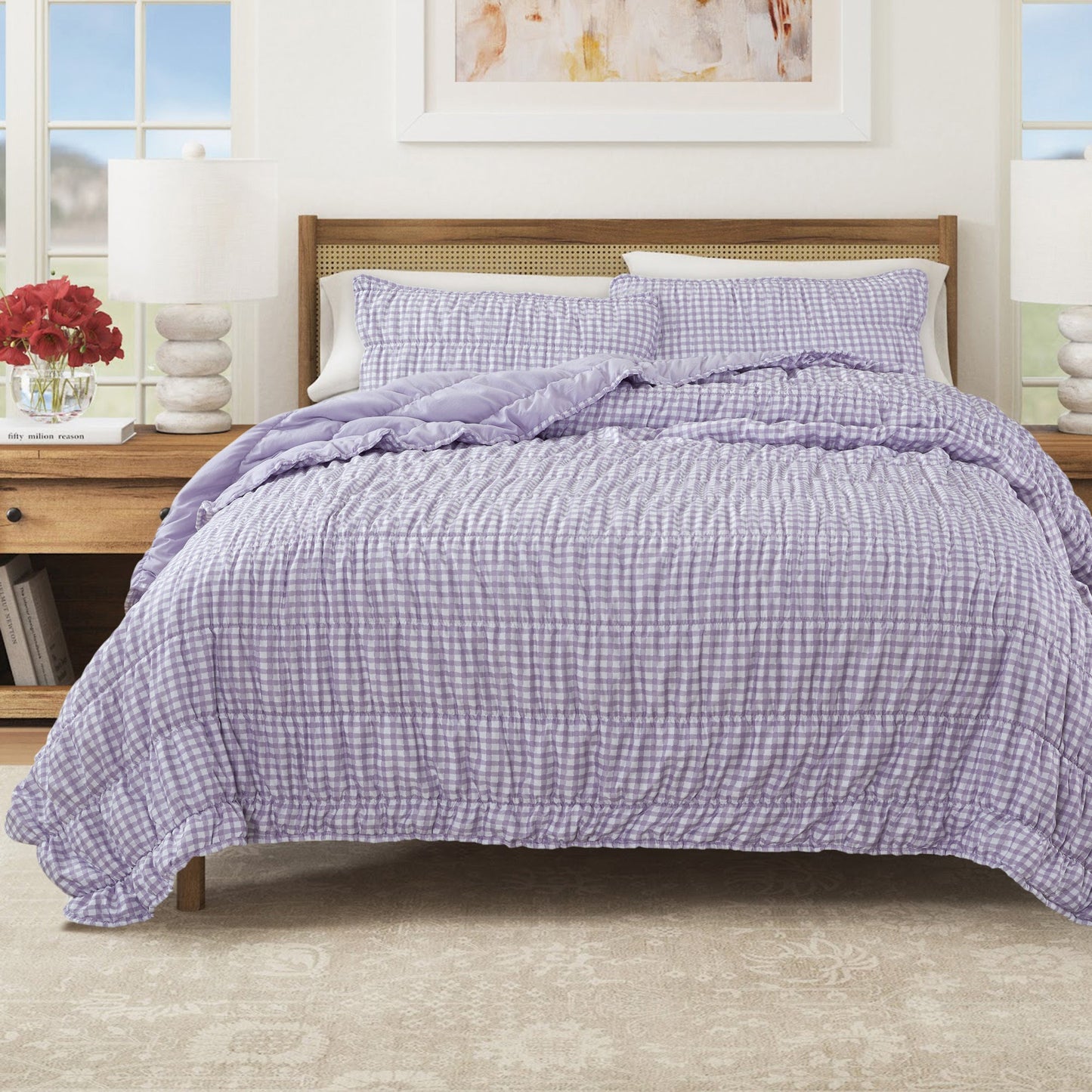 Ultra Soft Washed Gingham Quilt Set for Bed