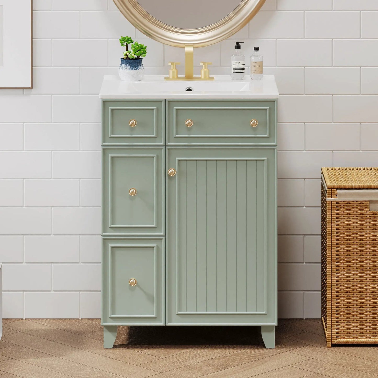 Transitional Bathroom Vanity With Ceramic Sink