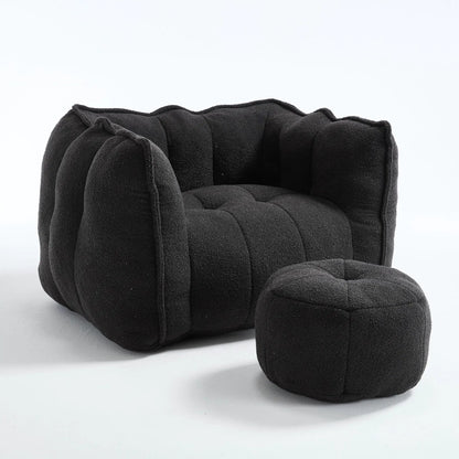 Soft bean bag chair with high resilient foam, black textured fabric, stationary chair & ottoman on Tampa Home & Garden Store