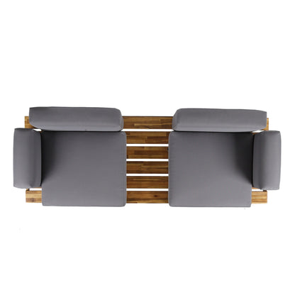 Dark Gray Patio Sofa With Iron Legs and Cushions