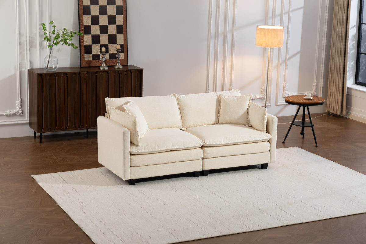 Modern 2-Seats Sectional Sofa with Waist Pillows by HouseOfZazla in cream upholstery on Tampa Home & Garden Store