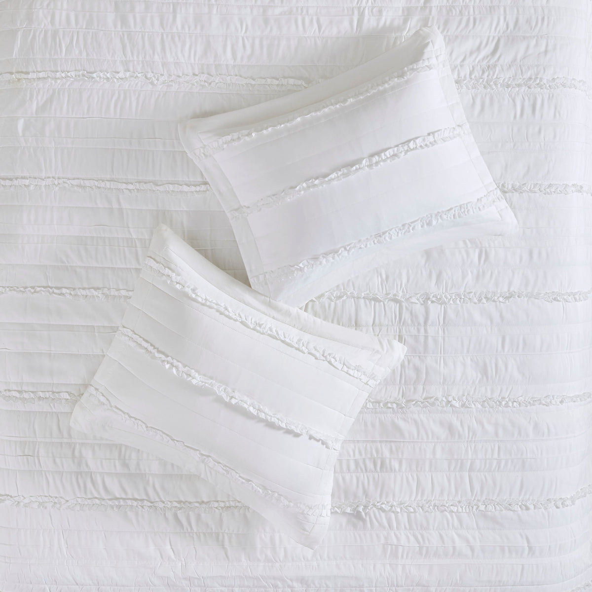 White reversible ruffle quilt set with embroidered pillow by HouseOfZazla, King/Cal King on Tampa Home & Garden Store
