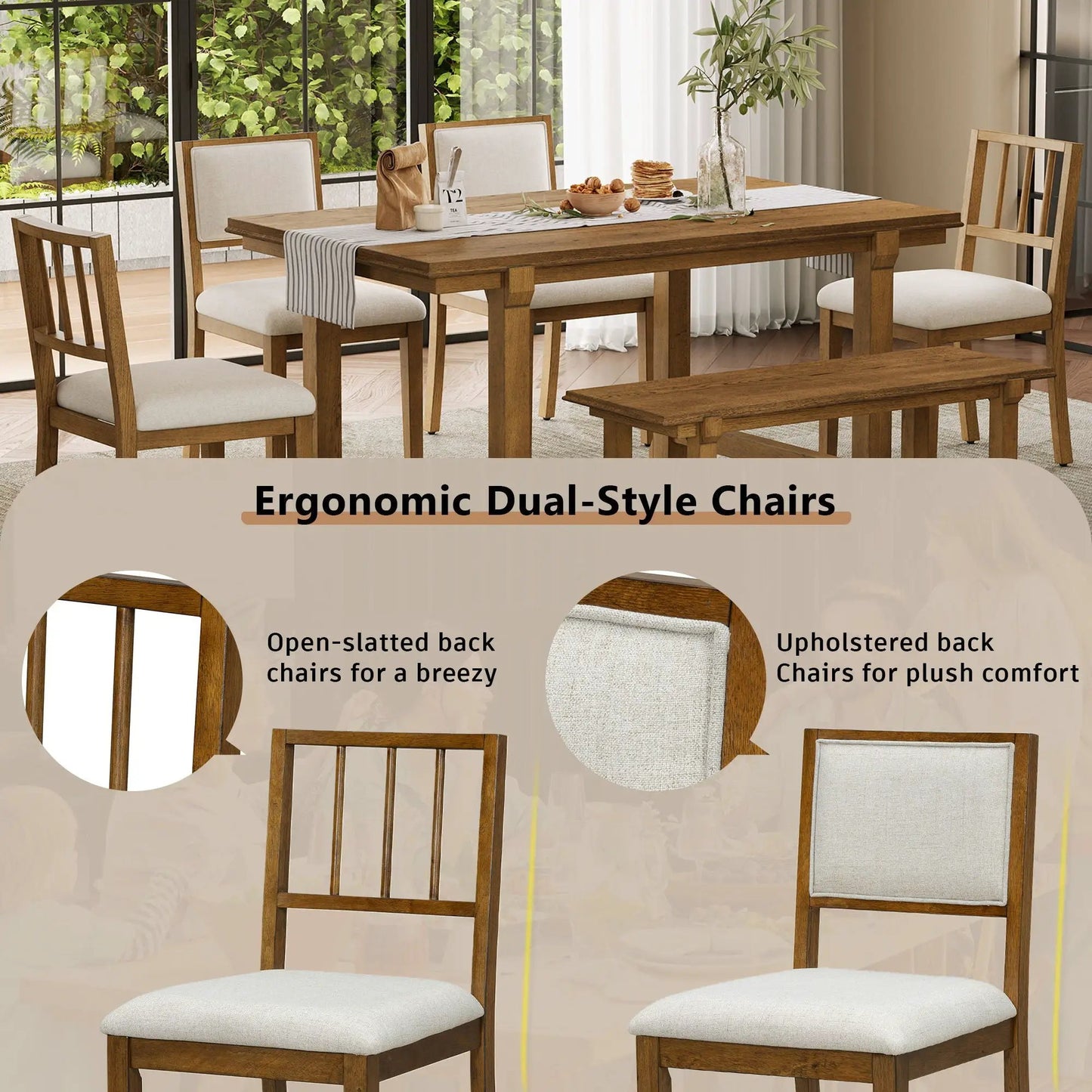 Six Piece Kitchen and Dining Room Furniture Set