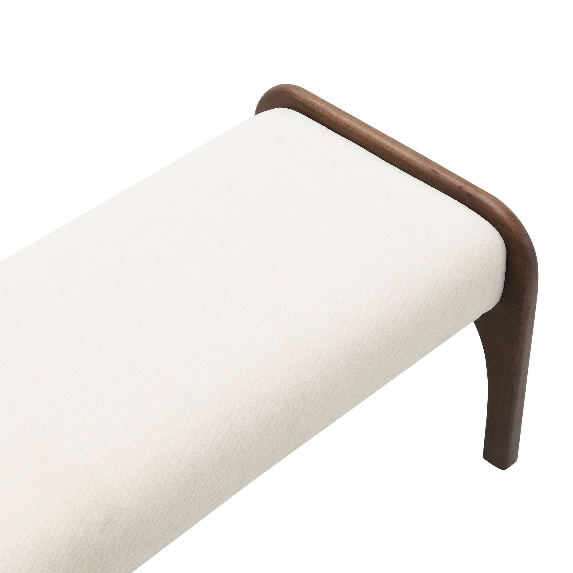 Modern upholstered long kitchen bench by HouseOfZazla with cream fabric and dark wood frame on Tampa Home & Garden Store