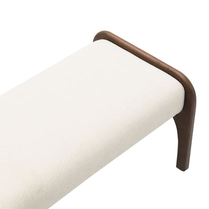 Modern upholstered long kitchen bench by HouseOfZazla with cream fabric and dark wood frame on Tampa Home & Garden Store