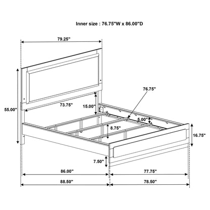 Sophia Panel Bed with LED Headboard by HouseOfZazla, panel bed schematic with dimensions on Tampa Home & Garden Store
