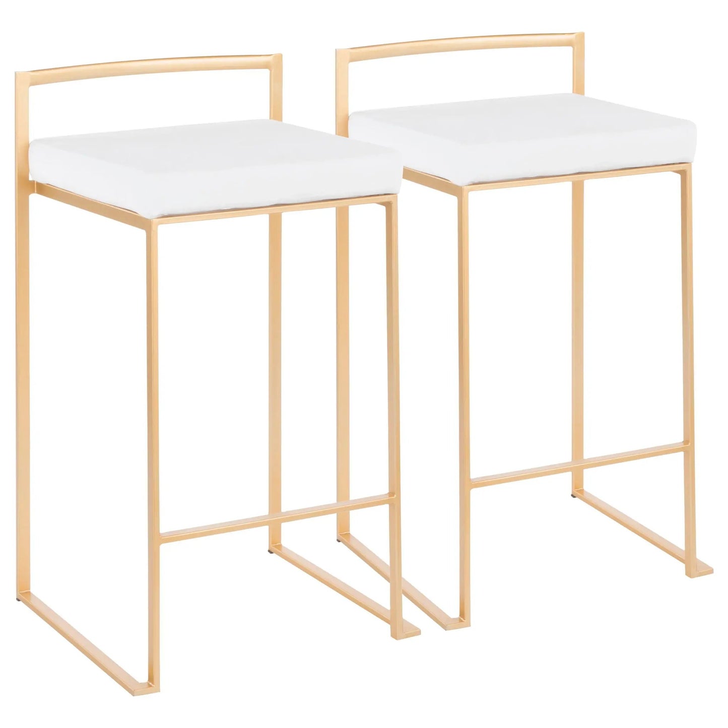 Fuji Contemporary Counter Stool set of 2 with white cushions and gold-tone frames on Tampa Home & Garden Store