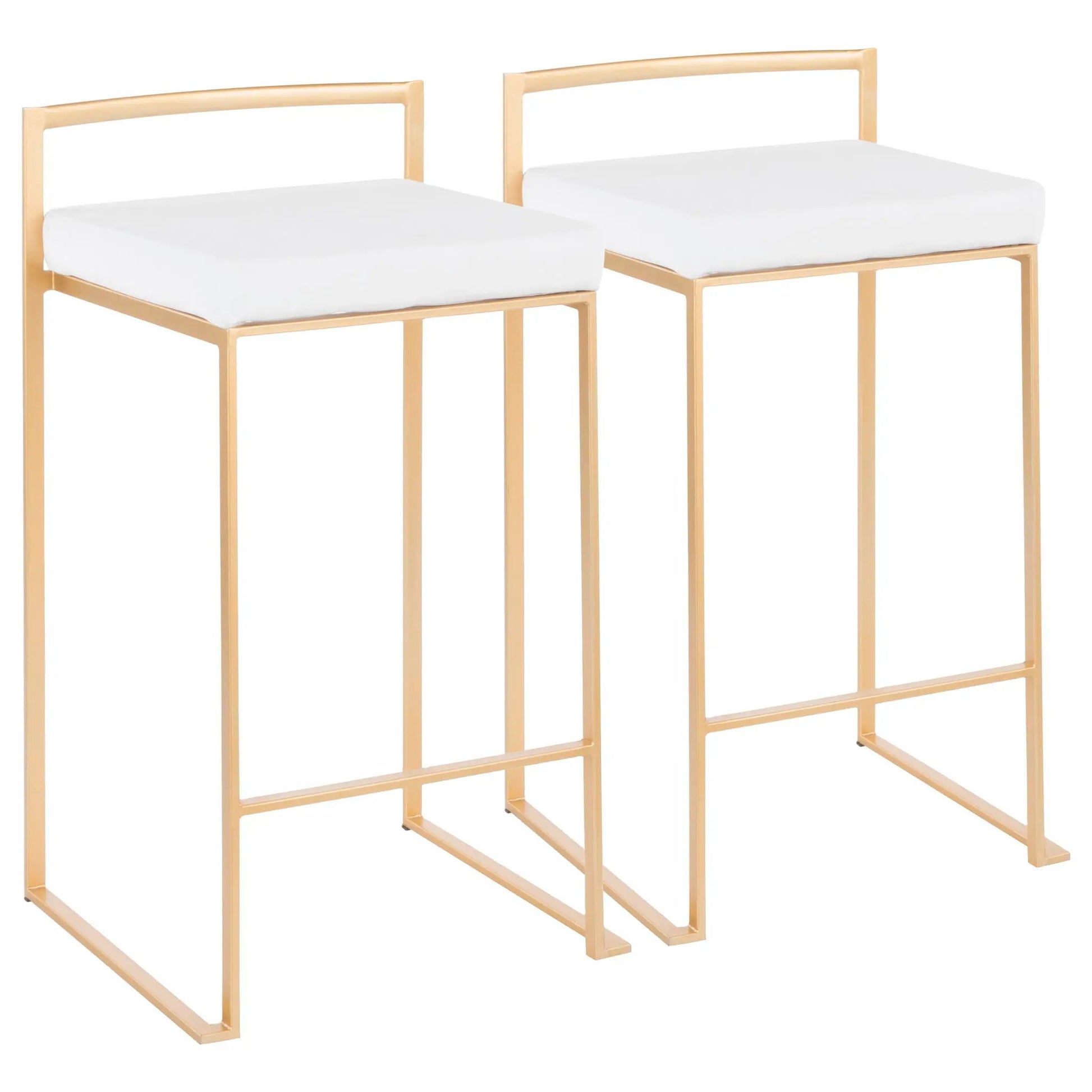 Fuji Contemporary Counter Stool set of 2 with white cushions and gold-tone frames on Tampa Home & Garden Store