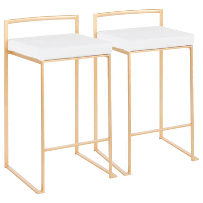Fuji Contemporary Counter Stool set of 2 with white cushions and gold-tone frames on Tampa Home & Garden Store