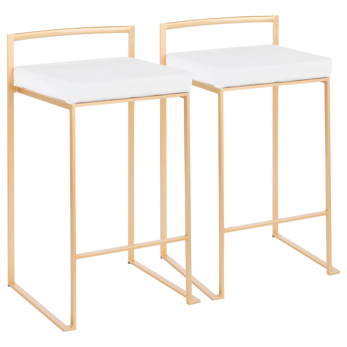 Fuji contemporary glam counter stools set of 2, gold frame, white cushions, HouseOfZazla on Tampa Home & Garden Store
