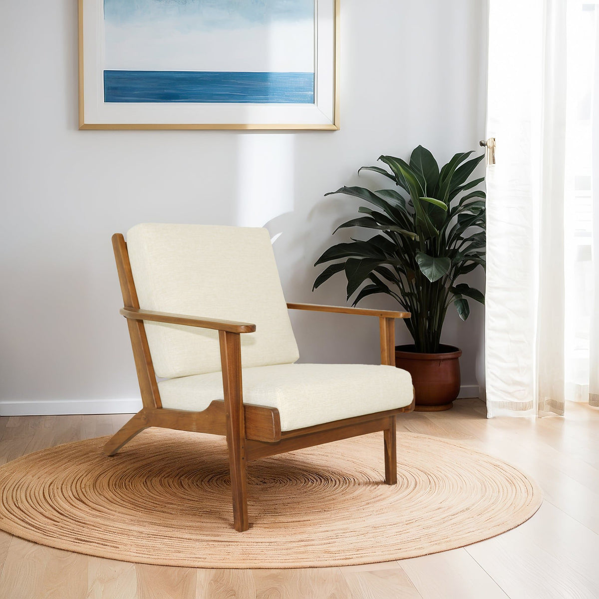 Genuine Lounge Chair with solid wood frame beige upholstery and light wood legs HouseOfZazla on Tampa Home & Garden Store
