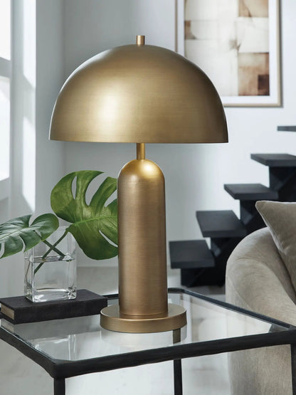 Wendfield metal floor lamp with brass brushed finish and dome shade on Tampa Home & Garden Store