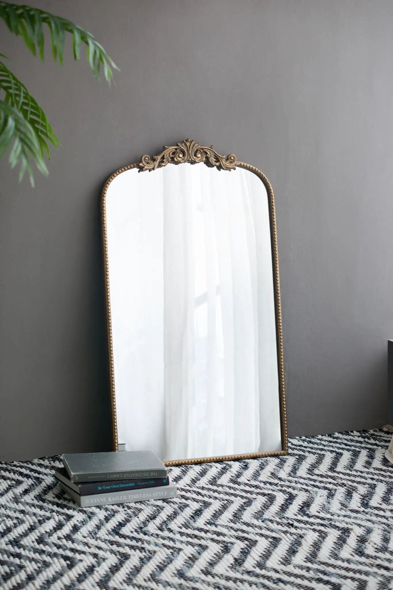 Arch Mirror with baroque brass frame, tall wall decor for bath, bedroom, living room on Tampa Home & Garden Store