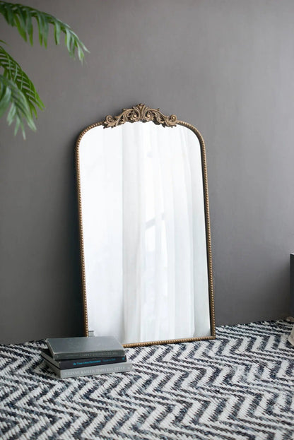 Arch Mirror with baroque brass frame, tall wall decor for bath, bedroom, living room on Tampa Home & Garden Store