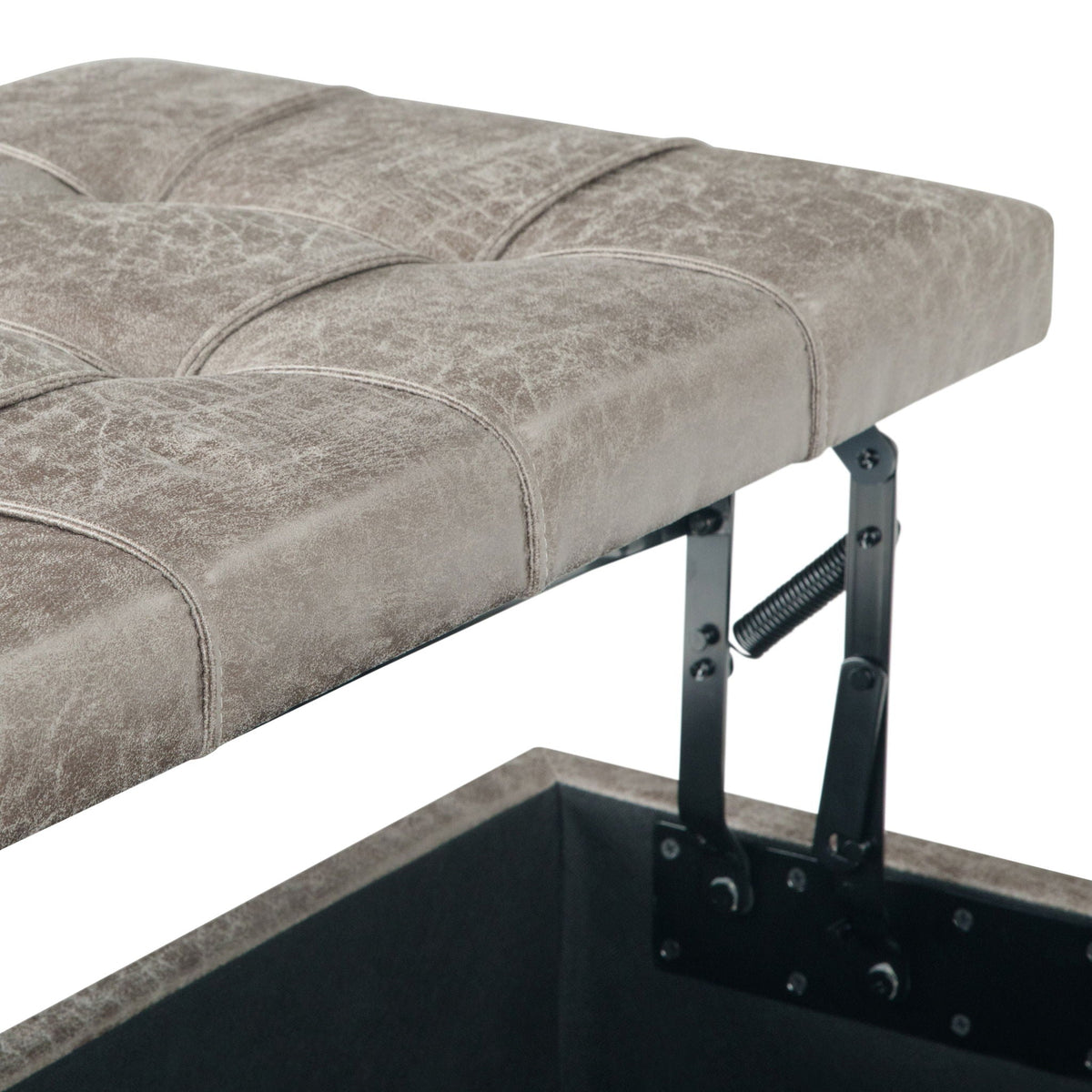 Harrison Tufted Lift Top Storage Ottoman, gray fabric, metal frame on Tampa Home & Garden Store