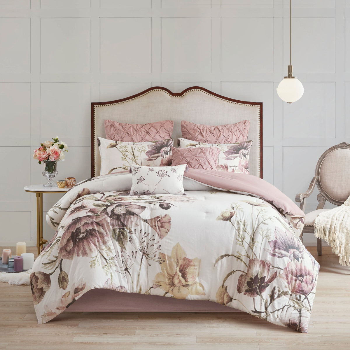 HouseOfZazla 8 Piece Cotton Printed Comforter Set Blush King floral pink tones on Tampa Home & Garden Store