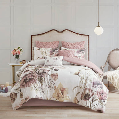 HouseOfZazla 8 Piece Cotton Printed Comforter Set Blush King floral pink tones on Tampa Home & Garden Store