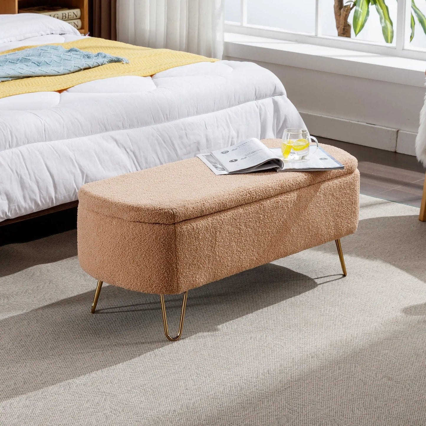 Storage Ottoman Bench with Faux Fur End of Bed