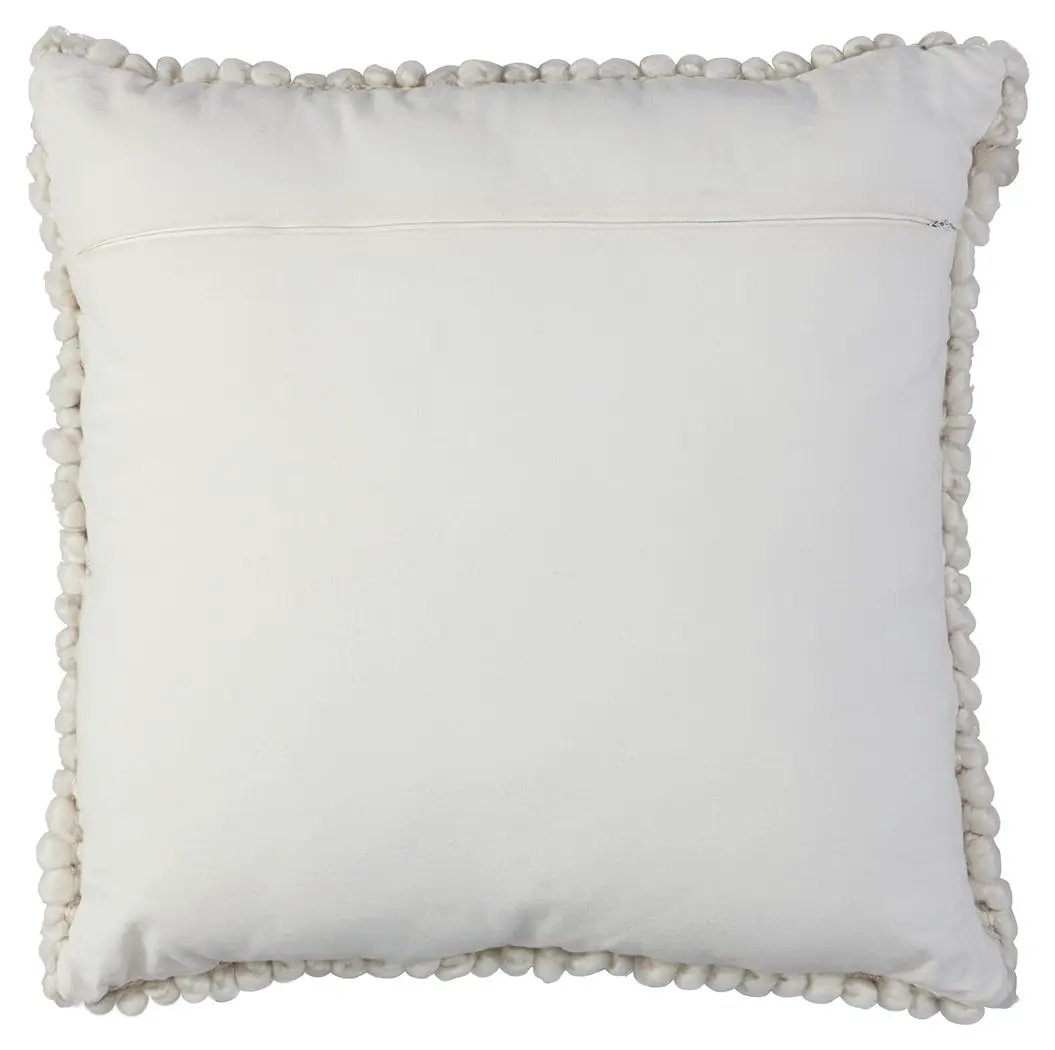 Aavie throw pillow, white cotton with pom-pom fringe, by Unique Piece Furniture on Tampa Home & Garden Store
