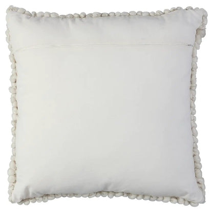 Aavie throw pillow, white cotton with pom-pom fringe, by Unique Piece Furniture on Tampa Home & Garden Store