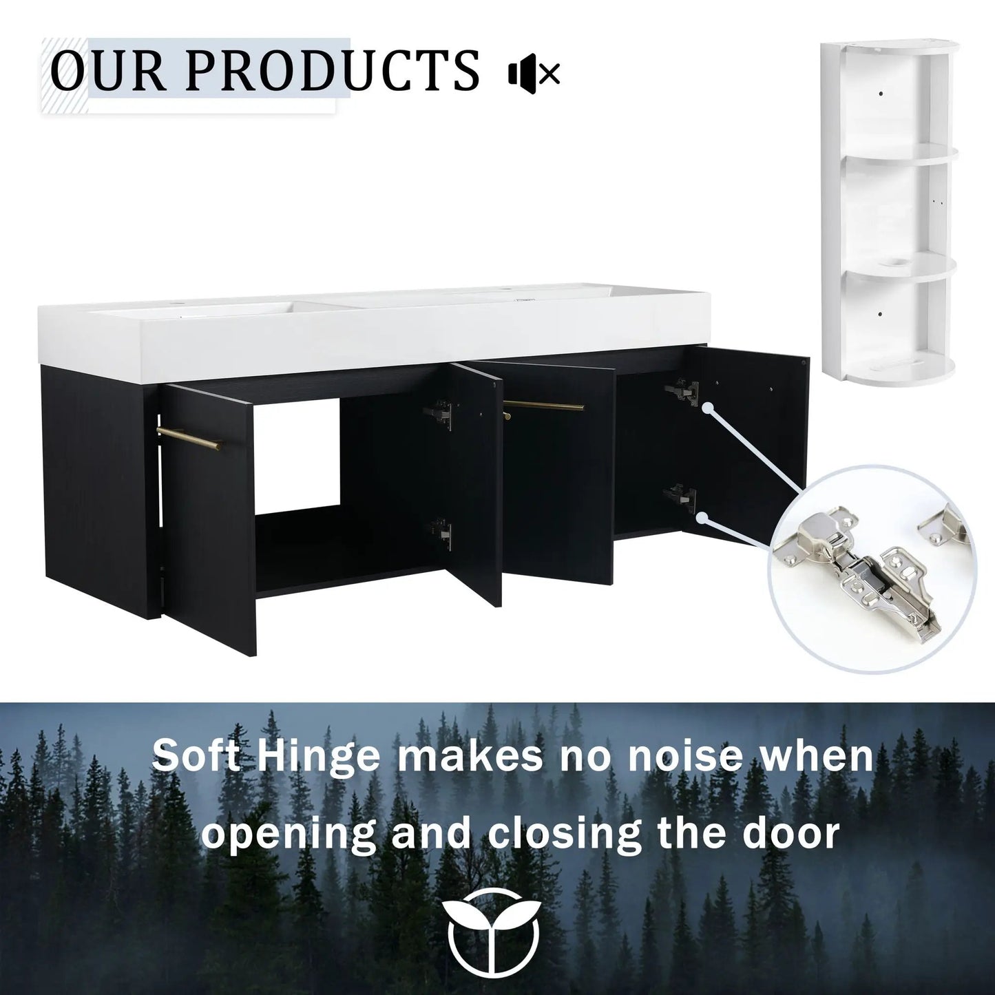 Modern Wall Mounted Vanity Resin Sink and Rack