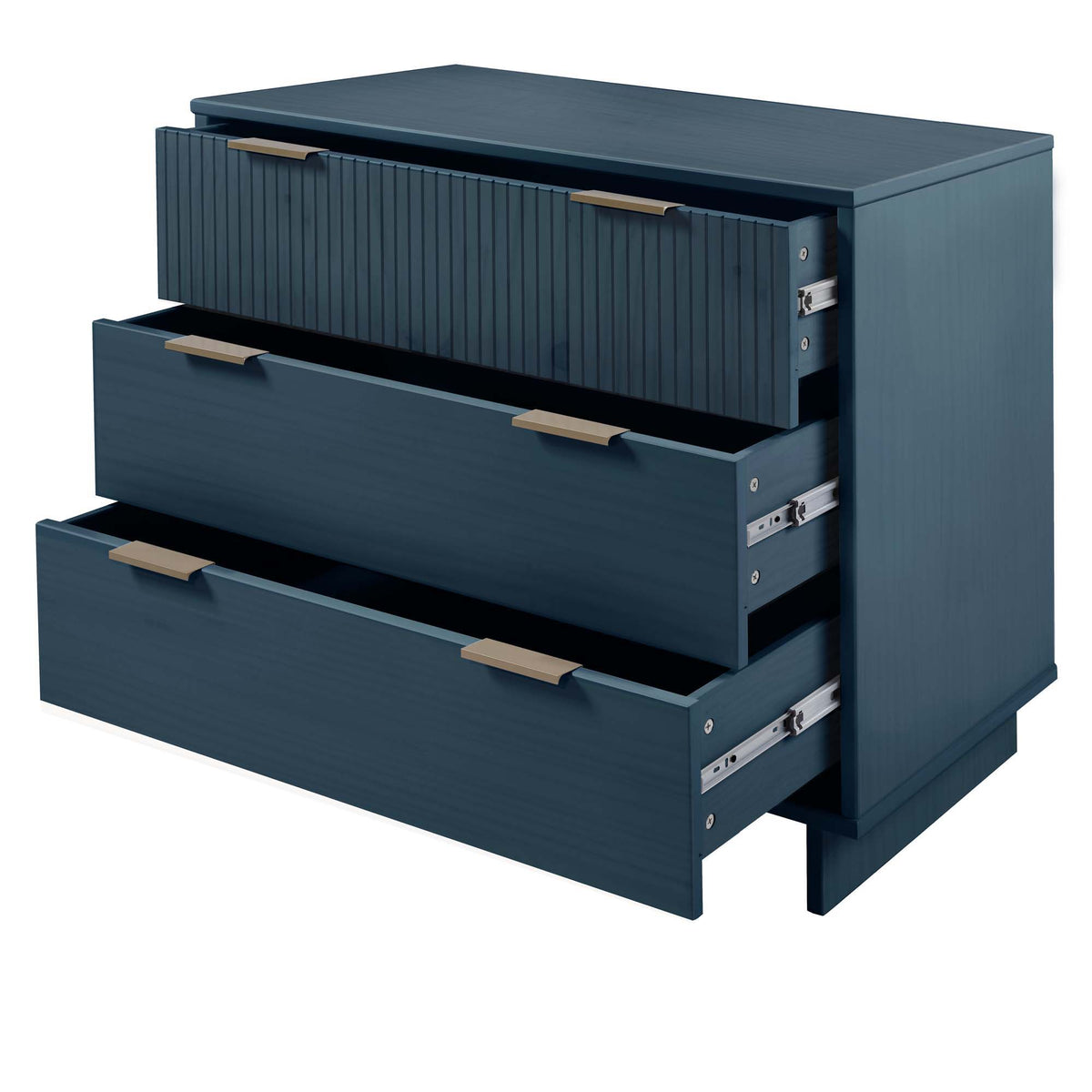 Solid wood 3-drawer dresser with ribbed fronts in blue and gold pulls by HouseOfZazla on Tampa Home & Garden Store