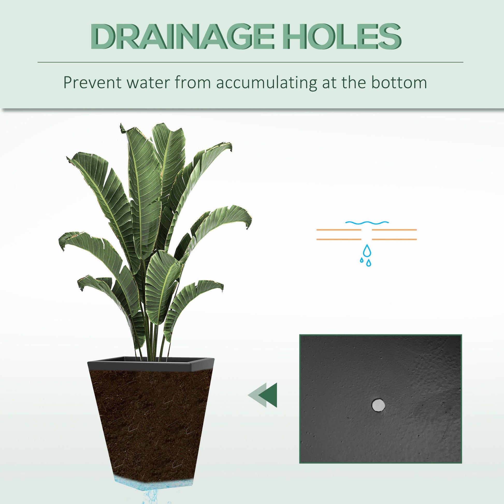 Outsunny gray indoor outdoor planter with drainage holes in square pot holding plant on Tampa Home & Garden Store