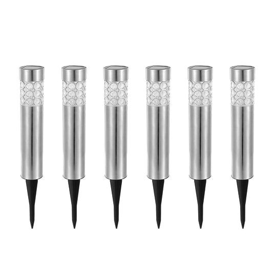 Solarek 6-pack outdoor solar LED stake lights, stainless steel with RGB LEDs and clear lens on Tampa Home & Garden Store