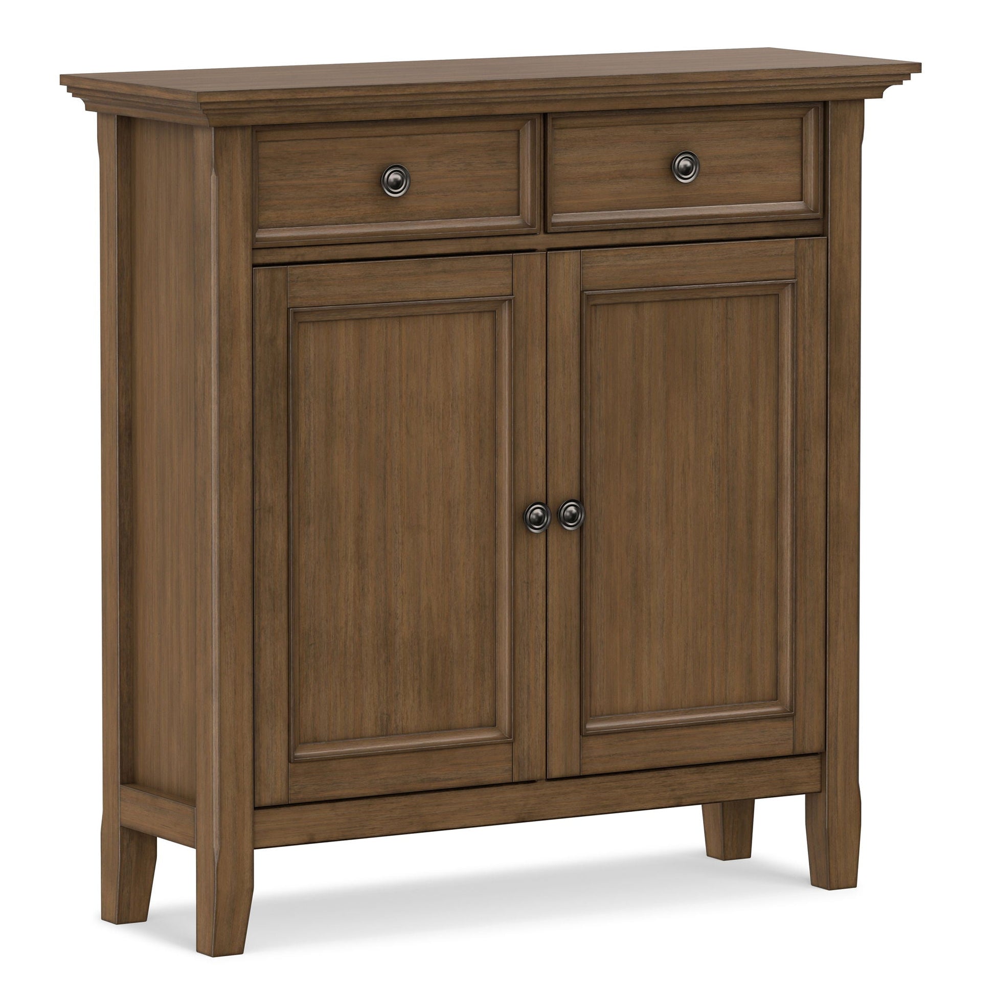 Amherst storage cabinet, warm wood finish, 2 top drawers and 2 lower doors, HouseOfZazla on Tampa Home & Garden Store