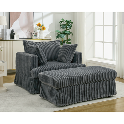 Oversized corduroy chaise lounge with ottoman in dark gray, by HouseOfZazla on Tampa Home & Garden Store