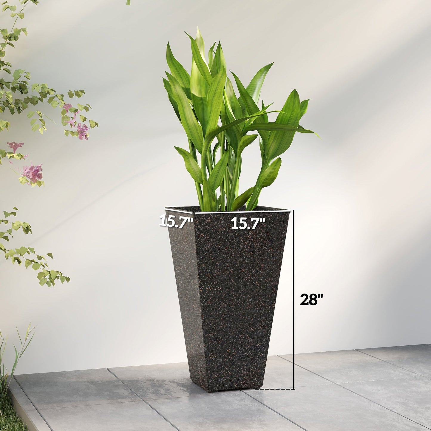 Set of 3 tall flower pots with marble finish