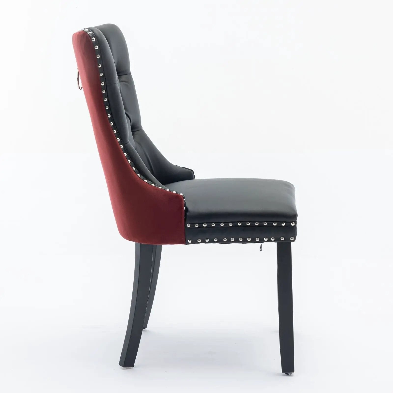 Nikki modern upholstered dining chair set of 2 in red and charcoal with nailhead trim on Tampa Home & Garden Store