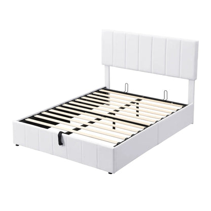 Elegant Upholstered Platform Bed With Hydraulic Storage System white on Tampa Home & Garden Store