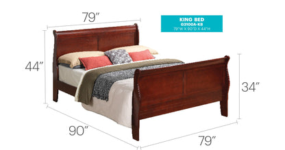 Panel Sleigh Bed, king size, dark wood finish, by HouseOfZazla, 79W x 90D x 44H on Tampa Home & Garden Store